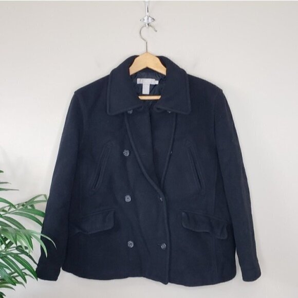 J. Crew | Black Wool Blend Pea Coat - Picture 1 of 4